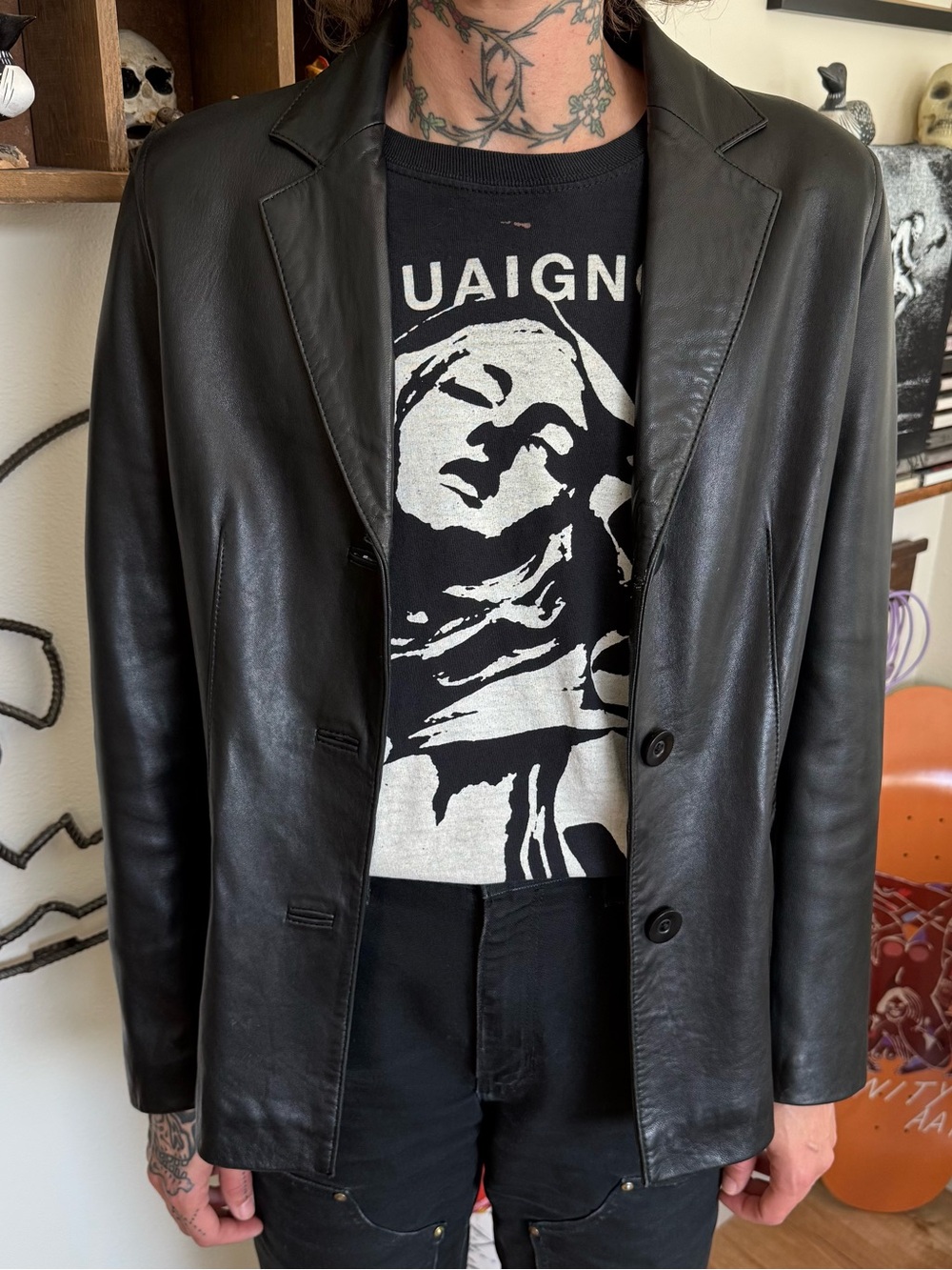 Vintage Y2K Black Leather Blazer Jacket ~ Size Medium